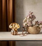 STAR TRADING Svítící LED dekorace Funghi Brown Glass 15 cm, hnědá barva, sklo