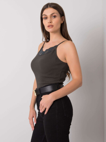 Tmavý khaki top s krajkou jedna velikost