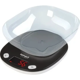 Lamart Pezo Kuchyňská váha s miskou černá / LCD display / max 5000g / 2x AAA / plast (8590669335732)