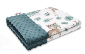 Baby Nellys Bavlněná deka s Minky 100x75cm, Srnka a růže - zelená