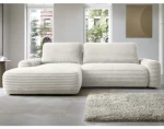 Rohová sedačka Cord, smetanově bílá strukturovaná látka, levý roh