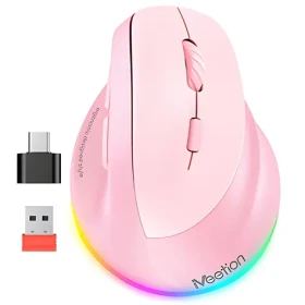 Meetion BTM010R růžová / Ergonomická vertikální bezdrátová myš / optická / 2400 DPI / Bluetooth + 2,4GHz (BTM010R)