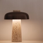 Audo Copenhagen Stmívatelná stolní LED lampa Reverse Travertine Bronzed Brass, hnědá barva, přírodní barva, kov, kámen