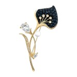 Luxusní brož s perlou a zirkony Diara Gold - květina, Zlatá