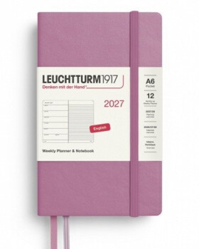 Týdenní plánovač Zápisník Dusty Rose, Pocket A6 2027, anglicky