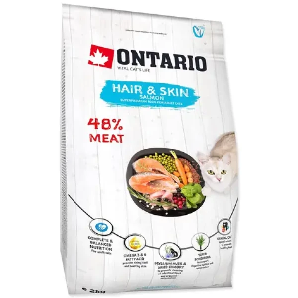 Ontario Cat Hair Skin 2kg / Granule pro dospělé kočky (213-10175)