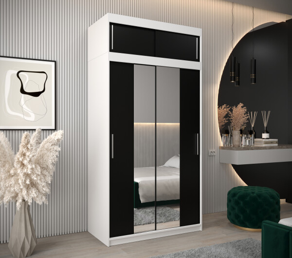 Šatní skříň Abi T1 s nástavcem Barva korpusu: Bílá, Rozměry: 120 cm, Dveře: Černá