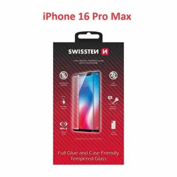 SWISSTEN FULL FLUE COLOR FRAME CASE FRIENDLY ochranné sklo pro Apple iPhone 16 Pro Max černá (54501868)
