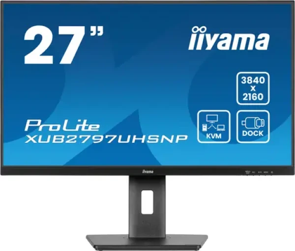 27" IIYAMA ProLite XUB2797UHSNP-B1 černá / IPS / 3840 x 2160 / 16:9 / 4ms / 1300:1 / 350cd / repro / HDMI / DP / USB-C (XUB2797UHSNP-B1)