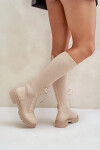 Dámské kozačky s ponožkovým svrškem 68129 Světle béžová - CM Paris světle béžová 39