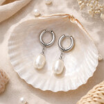 Náušnice s bílou perlou Madeleine - chirurgická ocel, Stříbrná Bílá