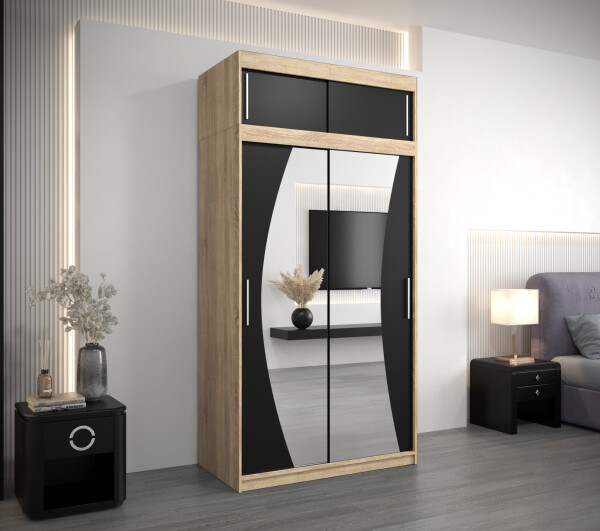 Šatní skříň Abi W0 s nástavcem Barva korpusu: Dub Sonoma, Rozměry: 120 cm, Dveře: Černá