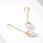 Luxusní visací náušnice s perlou Béatrice Gold, Zlatá Bílá
