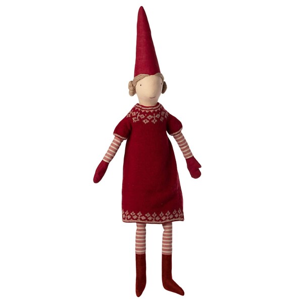 Maileg Vánoční skřítek Pixy Santa's Wife 84 cm, červená barva, textil