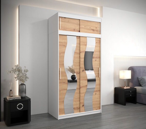 Šatní skříň Abi Se s nástavcem Barva korpusu: Bílá, Rozměry: 120 cm, Dveře: Dub artisan