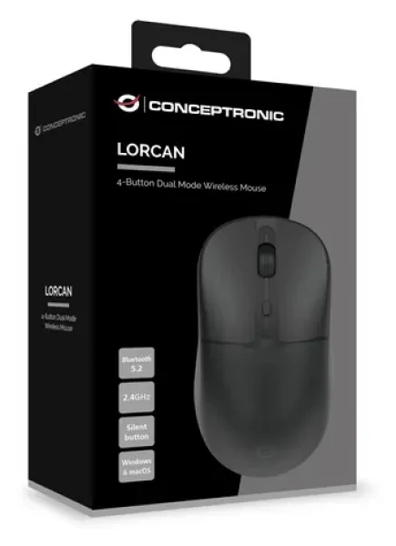 Conceptronic Dual myš černá / Bezdrátová myš / Bluetooth 5.2 + 2,4 GHz / 4 tlačítka / 1600 DPI (LORCAN04B)