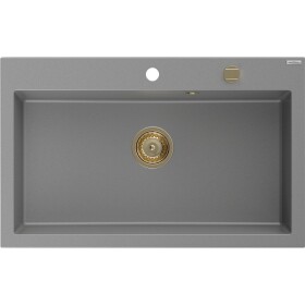 MEXEN/S - Elix granitový dřez 1-miska 800 x 500 mm, šedý, sifon zlatá 6527801005-71-G