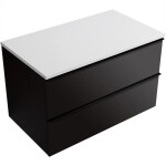 CERANO Koupelnová skříňka Velora - černá matná, úchytka černá + deska z lit. mramoru Elanys - 12 mm - bílá matná - 80x54,2x46,5 cm