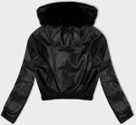 Černá krátká kožená bunda pro přechodné období s kožešinou J Style (11Z8172) odstíny černé XL (42)