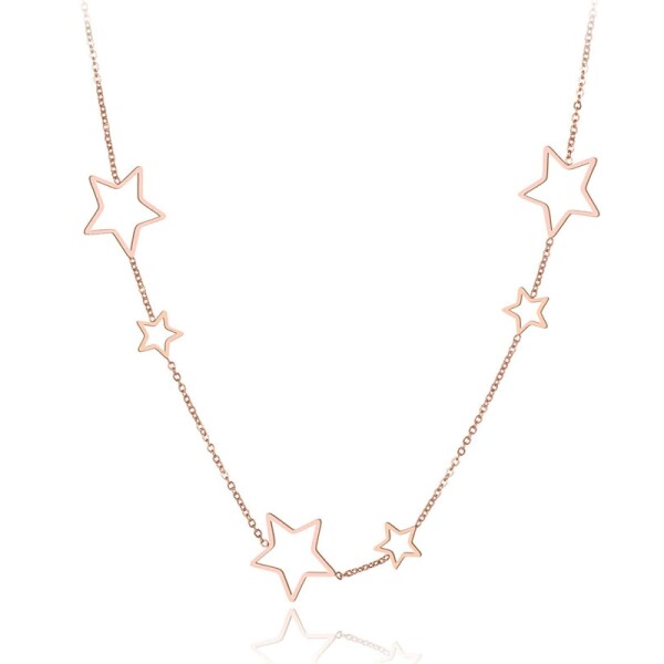 Ocelový náhrdelník Lauro Gold - chirurgická ocel, hvězdy, Zlatá 40 cm + 5 cm (prodloužení)