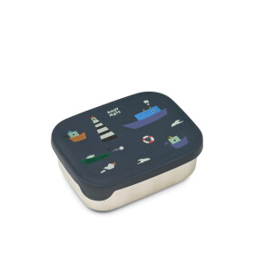 LIEWOOD Svačinový box Arthur Sailing 900 ml, modrá barva, kov