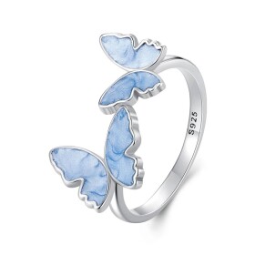 Stříbrný prsten Blue Butterfly - motýl, stříbro 925/1000, nastavitelná Modrá