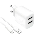 Puro PRO LITE bílá / Cestovní nabíječka a kabel USB-A-USB-C / 10W / 2x USB-A / 1,2 m