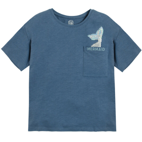 Tričko s krátkým rukávem a flitry- modré - 134 BLUE