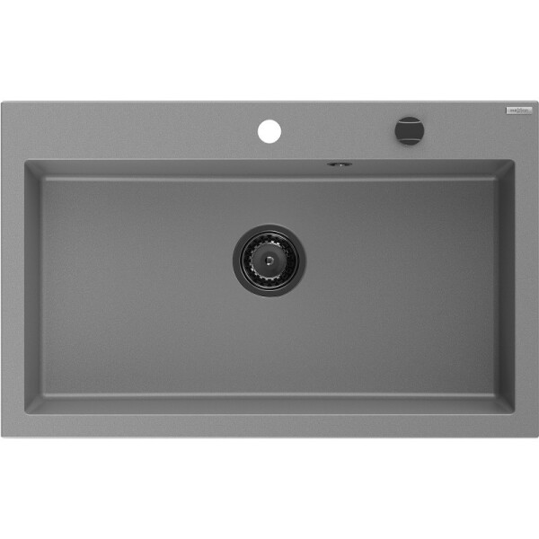 MEXEN/S - Elix granitový dřez 1-miska 800 x 500 mm, šedý, sifon černá 6527801005-71-B