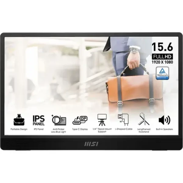 15.6" MSI PRO MP161 E2 černá / 1920x1080 / IPS / 4ms / 16:9 / 800:1 / 250 cd-m2 / mini-HDMI + USB-C / přenosný (PRO MP161 E2)