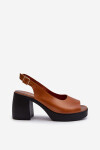 Zazoo 40376 Kožené Sandály Na Masivním Podpatku Hnědé 36