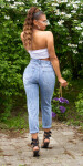 Sexy džíny Mom Fit vysokým pasem výřezy denimblue