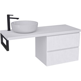 CERANO Koupelnová skříňka Carole - bílá matná rýhovaná + deska pod umyvadlo Navira Pro - 36 mm + konzole černá - 160x46x51,6 cm