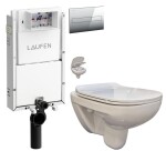 LAUFEN Podomít. systém LIS TW1 SET s chromovým tlačítkem + WC bez oplachového kruhu Edge + SEDÁTKO H8946630000001CR EG1