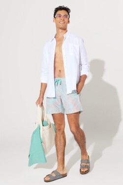 AC&Co Altınyıldız Classics Men's Green-Pink Standard Fit, Normal Cut, Pocket Quick Dry, Patterned Marine Shorts