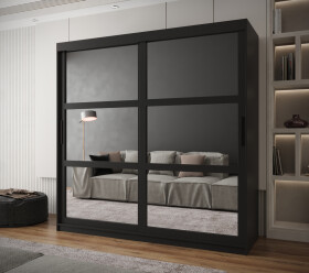 Šatní skříň Abi Miror Barva korpusu: Černá, Rozměry: 200 cm, Dveře: Černá
