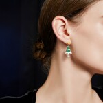 Visací vánoční náušnice ve tvaru stromečků se zirkonem, Zlatá