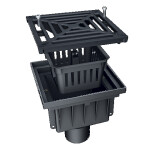 MIDAS Kanalizační vpusť - přímá D110, litinovým roštem 300x300 mm, 12,5t s košem