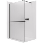 CERANO Sprchová zástěna Walk-in Onyx Cube L/P - 8 mm + polička/držák na ručníky - hranatá vzpěra - černá matná, mléčné sklo - 100x200 cm