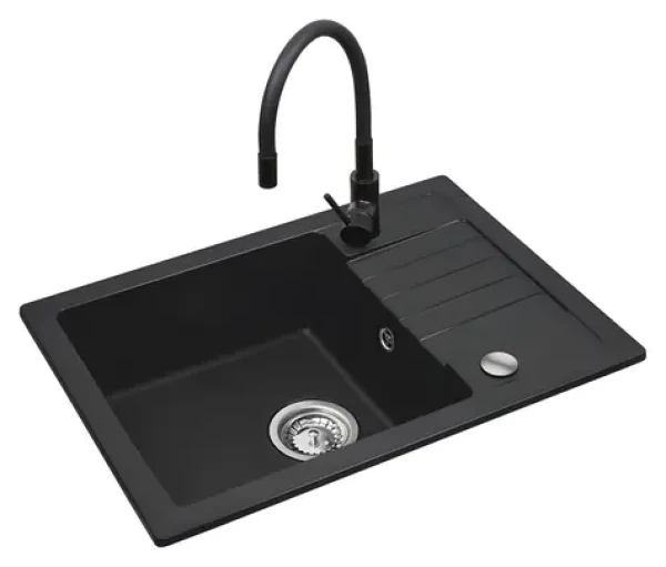 MAIDSINKS Set dřezu BALI 1B1D černý s baterií Flessi / Pyragranit / 62x44 cm / 1 vanička s odkapem (070 242 101FB)