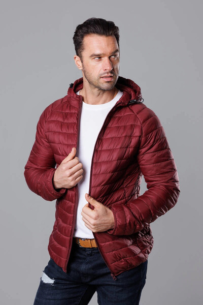 Pánská prošívaná bunda ve vínové bordó barvě s kapucí (HM112-6) odstíny červené XL