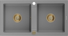 MEXEN/S - Mario granitový dřez 2-bowl 820x436 mm, šedá,+ zlatý sifon 6504822000-71-G