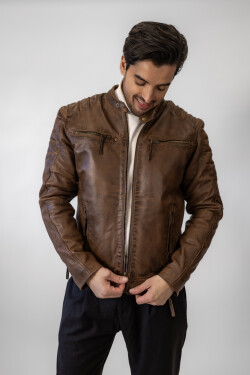 Pánská Kožená Bunda Allesio Aged Brown Brixton Hnědá Velikost: 2XL
