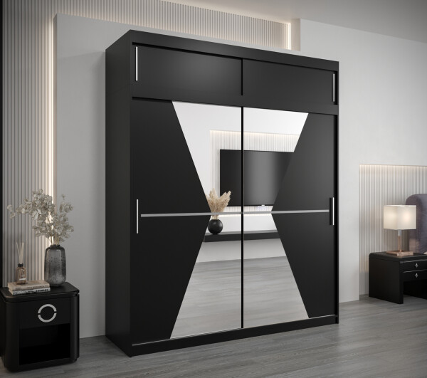 Šatní skříň Abi Ma s nástavcem Barva korpusu: Černá, Rozměry: 200 cm, Dveře: Černá