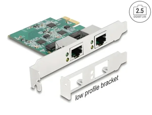Delock PCI Express x1 / Síťová karta / 2x RJ45 / 2,5 Gigabit LAN / Wake-on-LAN / Low Profile (88101)