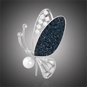 Luxusní brož Swarovski Elements Gina - motýl, perla, Stříbrná