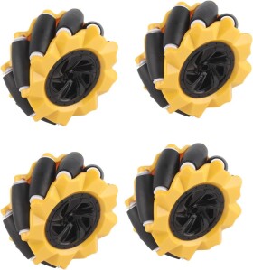 Robotická Mecanum kola 80 mm – sada 4 všesměrných kol, žlutá (6.7 mm náboj)