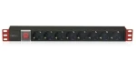 Techly I-CASE STRIP-81UD černá, červená / PDU lišta do racku / 8x Schuko / 1U / 16A / 3m (100488)