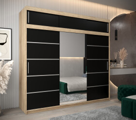 Šatní skříň Abi V2 s nástavcem Barva korpusu: Dub Sonoma, Rozměry: 250 cm, Dveře: Černá