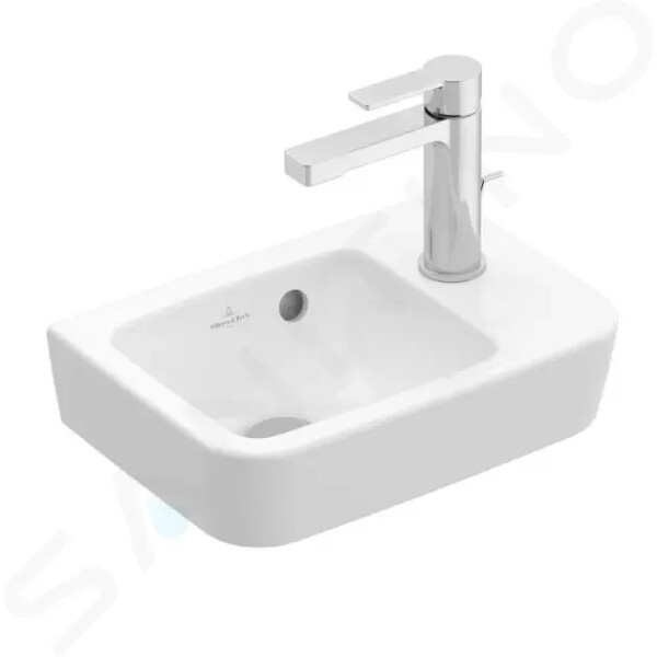 VILLEROY & BOCH - O.novo Umývátko Compact 360x250 mm, s přepadem, 1 otvor pro baterii vpravo, alpská bílá 43433601